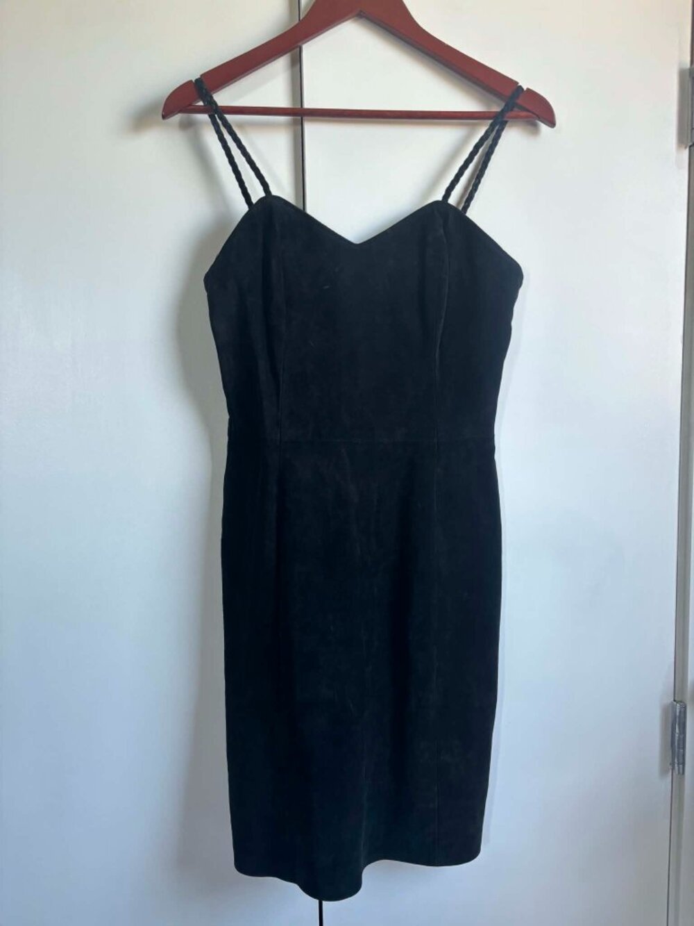Vintage black genuine suede leather dress, made in Canada by Bagatelle Sport